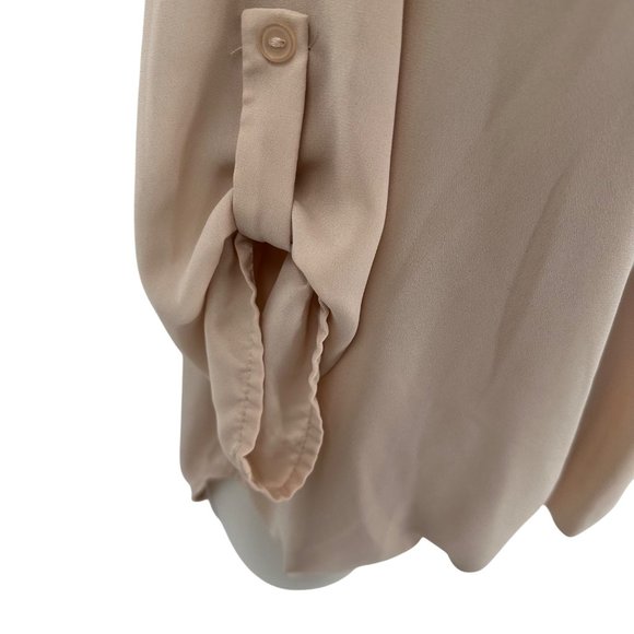 Active USA Womens Soft Beige Chiffon 3/4 Sleeves V Neck Overlap Front Blouse S - Picture 5 of 9